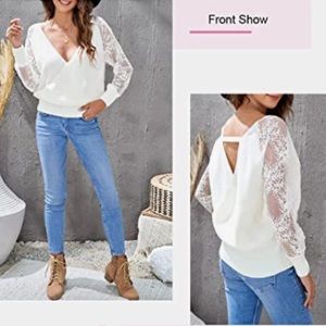 WORN ONCE cable knit lace sweater